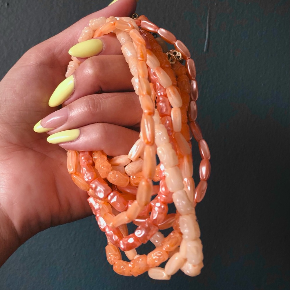 Vintage Coral Chunky Necklace / Multi-strand Beaded Choker / Retro Statement